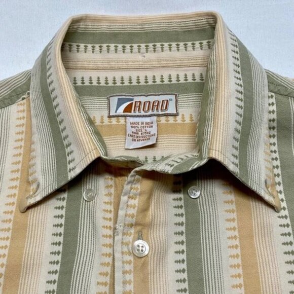 Road Casual Button Down Shirt Men's Large Camp Shirt Resort Pale Green Yellow - Picture 5 of 7